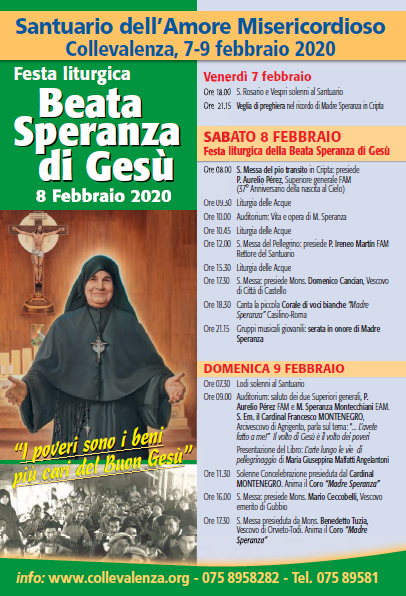 7-9 febbraio 2020: FESTA LITURGICA DELLA BEATA SPERANZA DI GESÙ